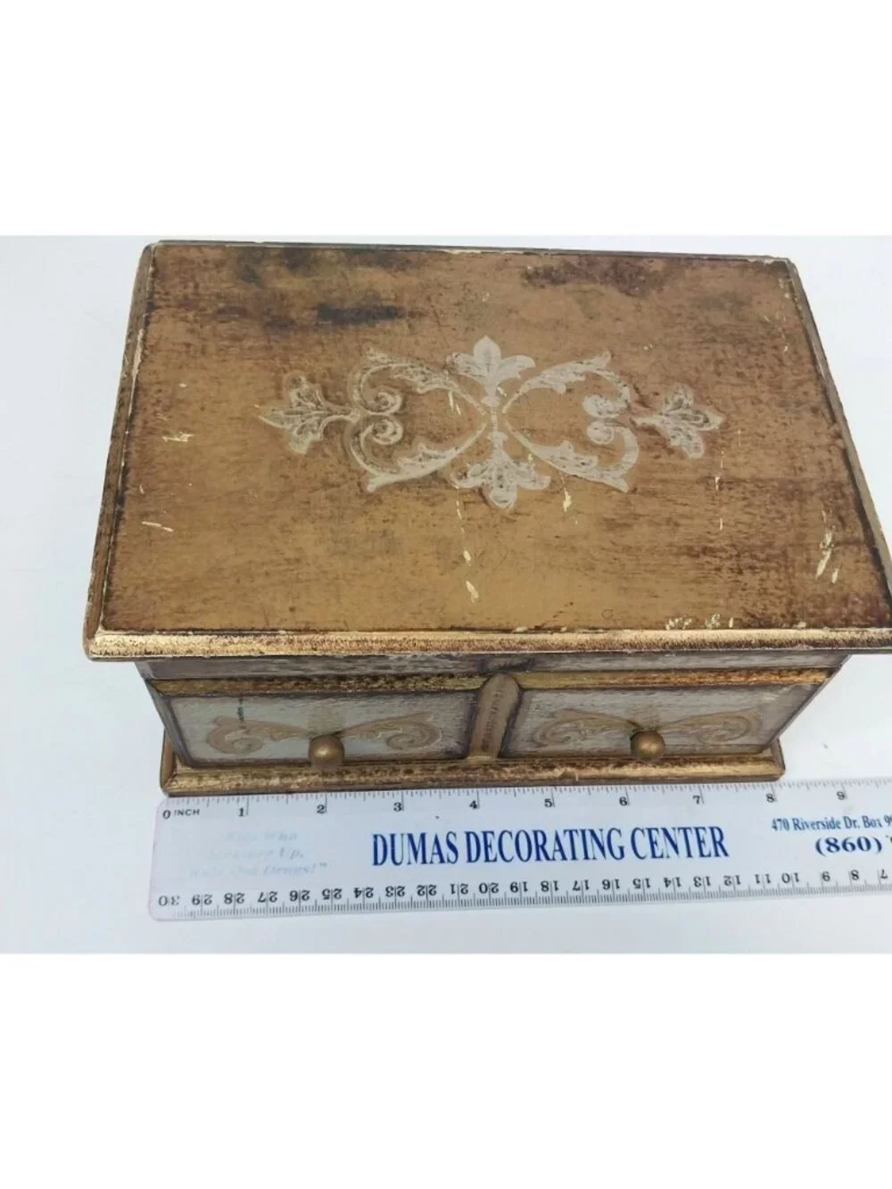 Vintage Florentine Wooden Jewelry Box Velvet Gilded Hollywood Regency AS IS